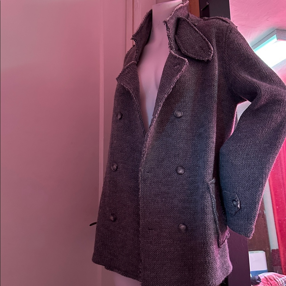 New Le Chateau LeChateau wool alpaca Gray chunky Knit man jacket coat cardigan